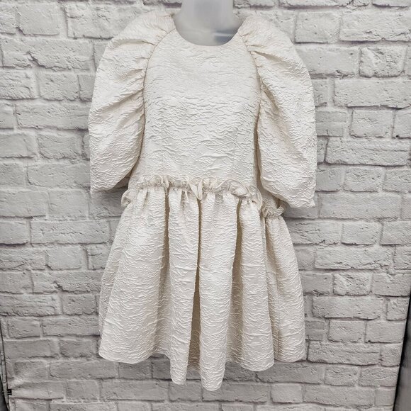 ASOS EDITION Curve Textured Mini Dress with Ruffle Detail in ivory US 4 - Picture 1 of 16